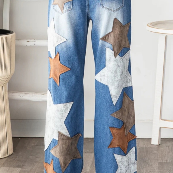 Oli & Hali Blue and Brown Star Straight Leg Jeans - Picture 7 of 7
